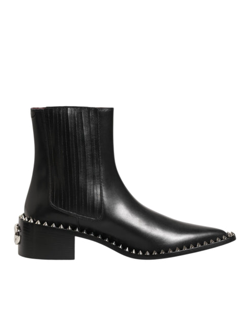 Dolce & Gabbana Black Leather Studded Men Short Boots Shoes