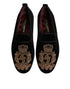 Dolce & Gabbana Black Velvet Gold Crown Mens Loafers Shoes