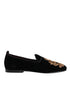 Dolce & Gabbana Black Velvet Gold Crown Mens Loafers Shoes