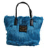 Dolce & Gabbana Blue Fur Logo Plaque Double Handle Shoulder Bag