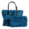 Dolce & Gabbana Blue Fur Logo Plaque Double Handle Shoulder Bag