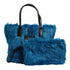 Dolce & Gabbana Blue Fur Logo Plaque Double Handle Shoulder Bag