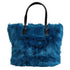 Dolce & Gabbana Blue Fur Logo Plaque Double Handle Shoulder Bag