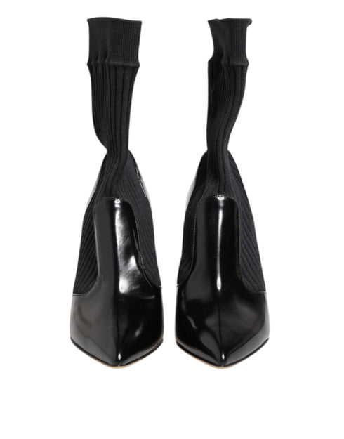 Dolce & Gabbana Black Stretch Stilettos Booties Socks Shoes