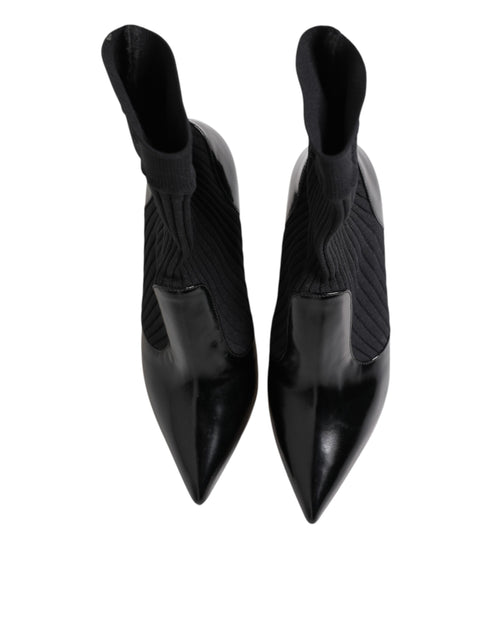 Dolce & Gabbana Black Stretch Stilettos Booties Socks Shoes