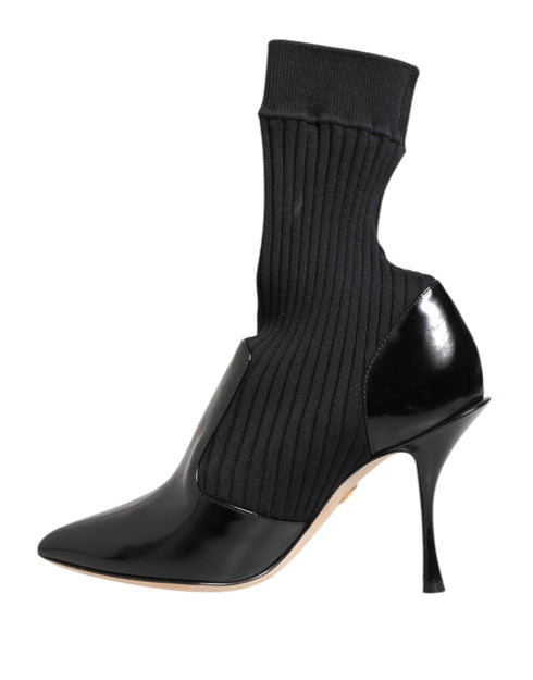 Dolce & Gabbana Black Stretch Stilettos Booties Socks Shoes