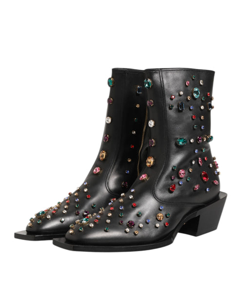Dolce & Gabbana Black Crystal Embellished Men Short Boots Shoes
