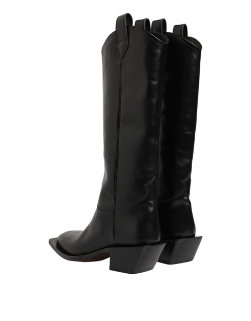 Dolce & Gabbana Black Leather Over The Calf Biker Boots Shoes