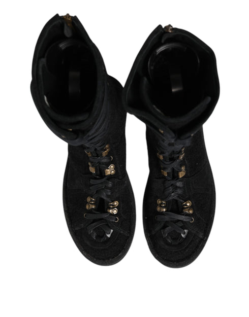 Dolce & Gabbana Black Alpaca Wool Suede Mid Calf Boots Shoes