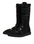 Dolce & Gabbana Black Alpaca Wool Suede Mid Calf Boots Shoes