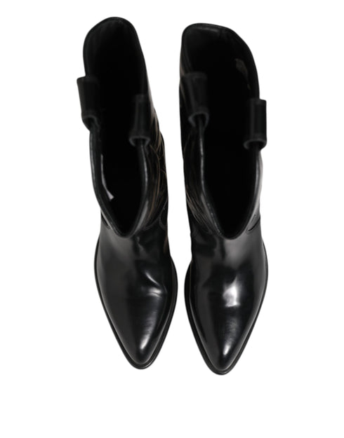 Dolce & Gabbana Black Leather Over The Calf Biker Boots Shoes