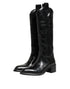 Dolce & Gabbana Black Leather Over The Calf Biker Boots Shoes