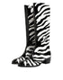Dolce & Gabbana Black White Zebra Over The Calf Boots Shoes