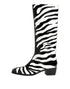 Dolce & Gabbana Black White Zebra Over The Calf Boots Shoes