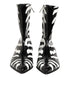 Dolce & Gabbana Black White Zebra Leather Mid Calf Boots Shoes