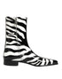 Dolce & Gabbana Black White Zebra Leather Mid Calf Boots Shoes