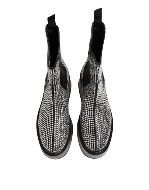 Dolce & Gabbana Black Crystal Strass Mid Calf Short Boots Shoes