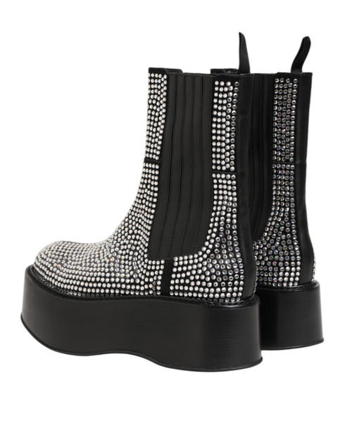 Dolce & Gabbana Black Crystal Strass Mid Calf Short Boots Shoes