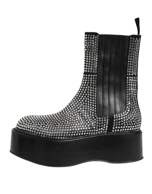 Dolce & Gabbana Black Crystal Strass Mid Calf Short Boots Shoes
