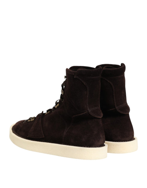 Dolce & Gabbana Brown Suede Lace Up Ankle Short Boots Shoes