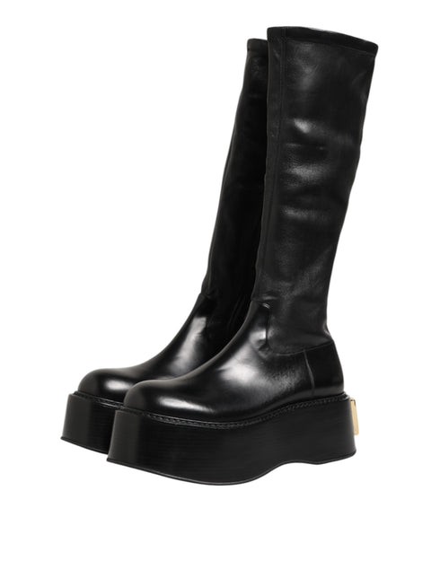 Dolce & Gabbana Black Logo Plaque Over The Calf Boots Shoes