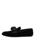 Dolce & Gabbana Black Suede Cotton Rose Slip On Loafers Shoes