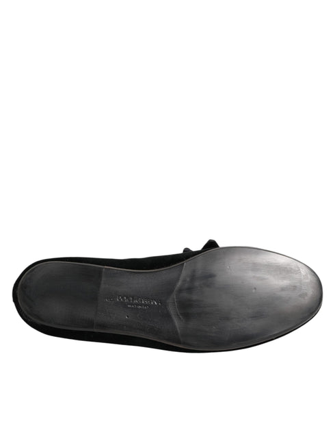 Dolce & Gabbana Black Suede Cotton Rose Slip On Loafers Shoes
