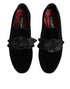 Dolce & Gabbana Black Suede Cotton Rose Slip On Loafers Shoes