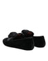 Dolce & Gabbana Black Suede Cotton Rose Slip On Loafers Shoes