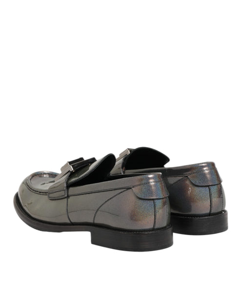 Dolce & Gabbana Metallic Silver Logo Slip On Men Dress Shoes
