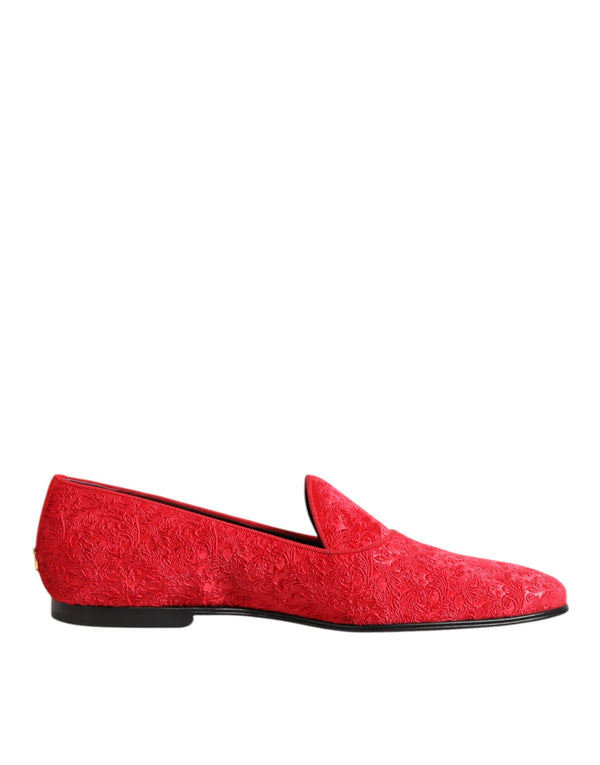Dolce & Gabbana Red Jacquard Loafers Formal Men Dress Shoes