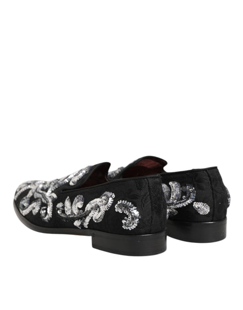 Dolce & Gabbana Black Silver Sequined Loafers Men Dress Shoes