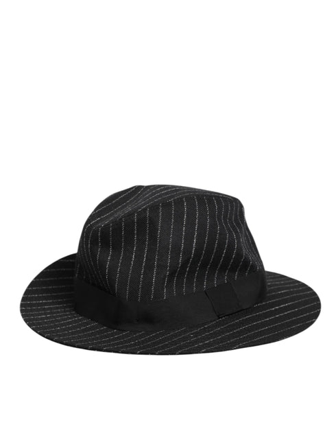 Dolce & Gabbana Black Striped Virgin Wool Men Fedora Capello Hat