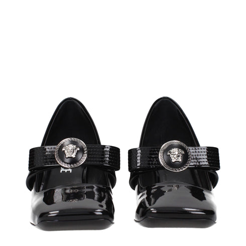Versace Black Leather Mid Heel Pumps