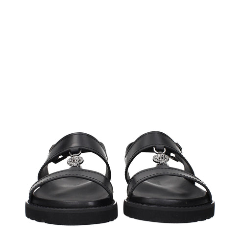 Versace Black Leather Flat Sandals