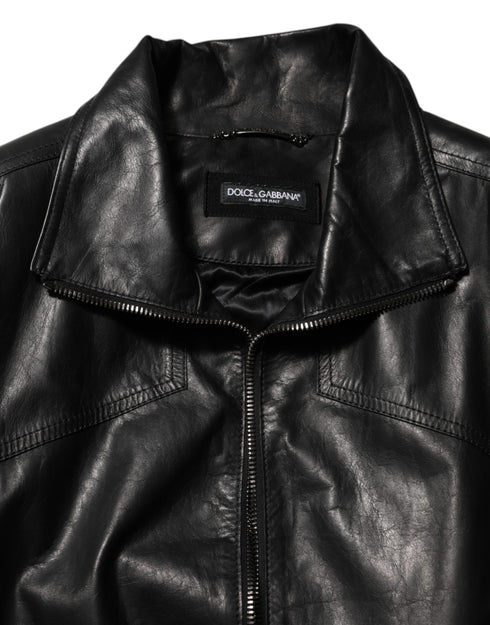 Dolce & Gabbana Black Leather Full Zip Biker Blouson Jacket