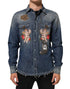 Dolce & Gabbana Blue Angel Patch Denim Buttoned Down Men Shirt