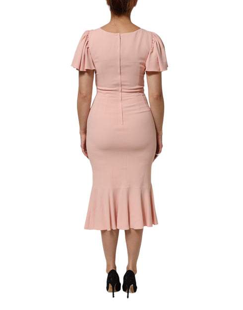 Dolce & Gabbana Pink Viscose Short Sleeves Sheath Midi Dress