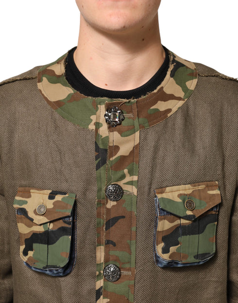 Dolce & Gabbana Brown Camouflage Linen Button Down Jacket