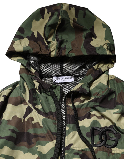 Dolce & Gabbana Green Camouflage Hooded Sweatshirt Jacket