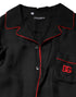 Dolce & Gabbana Black Red Contrast Trim Silk Casual Shirt