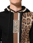 Dolce & Gabbana Black Leopard Logo Hooded Sweatshirt Sweater