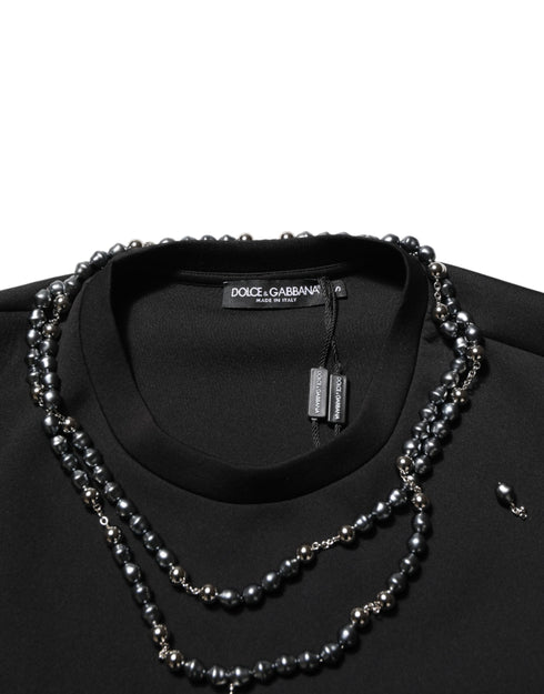 Dolce & Gabbana Black Polyester Necklace Embellished T-shirt