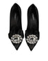 Dolce & Gabbana Black Satin Bow Crystal Embellishment Pumps Shoes