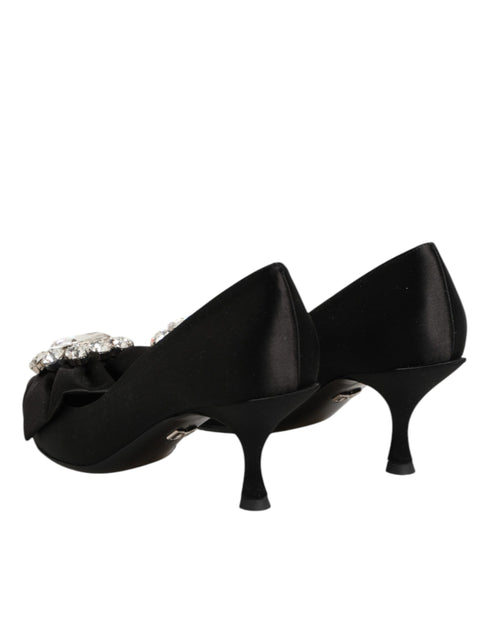 Dolce & Gabbana Black Satin Bow Crystal Embellishment Pumps Shoes