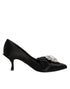 Dolce & Gabbana Black Satin Bow Crystal Embellishment Pumps Shoes