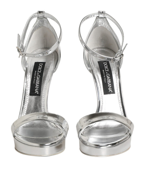 Dolce & Gabbana Silver Leather Platform Keira Sandals Shoes