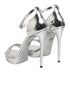 Dolce & Gabbana Silver Leather Platform Keira Sandals Shoes