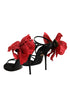 Dolce & Gabbana Black Leather Strappy Flower Heels Sandals Shoes