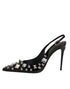 Dolce & Gabbana Black Studded Leather Heels Slingbacks Shoes